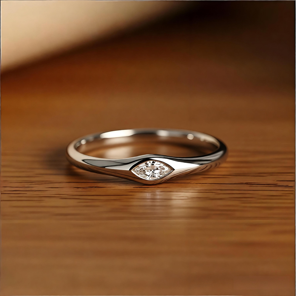 TEMU Minimalistischer, schicker Marquise-Schnitt, kubischer, synthetischer Zirkonia Unisex-Ring, ideal für den , Büro und Freizeit