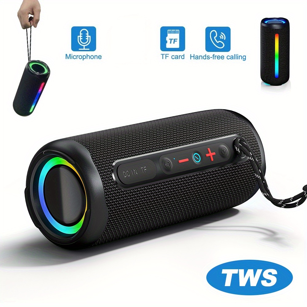 TEMU Portable Portable Speakers With 30w Loud Rgb Lights Tws For Home Outdoor Party, Black