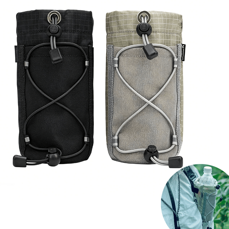 TEMU 2pcs Black And Gray Large Capacity Water Bottle Holder Backpack Accessory With Drawstring And Cinch Cord Water Bottle Carrier Bag Retractable