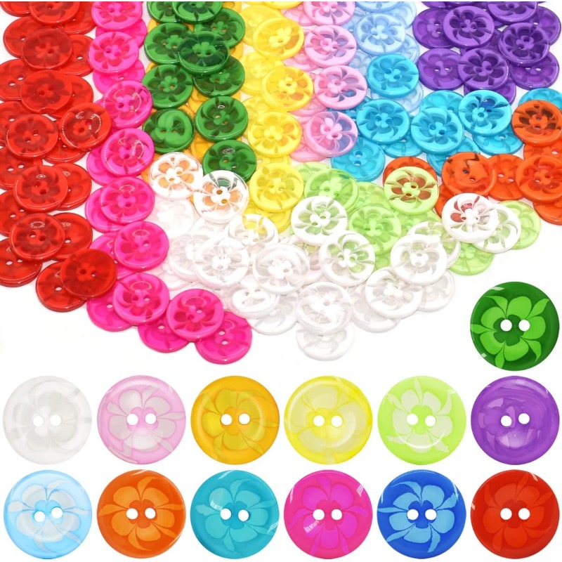 E-shop 20mm 100 Stück Nähknöpfe Gemischte Blumenform 2 Löcher Resin-Knöpfe für DIY Bastelbedarf Handgenähte Hemden