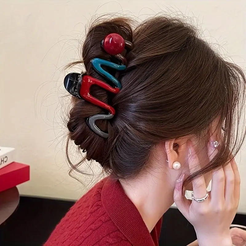 4pcs wave color block claw clip large hair clips for womens high end back head accessories Product details 1