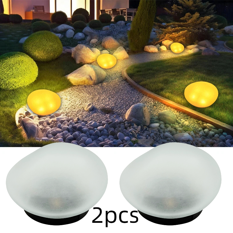 Image of 2pcs Solar Pebble Led Light Outdoor Lawn Lighting Landscape Lighting Glass Material For Garden Pathway Patio Christmas New Year Thanksgiving Holiday Lights Auto On Off