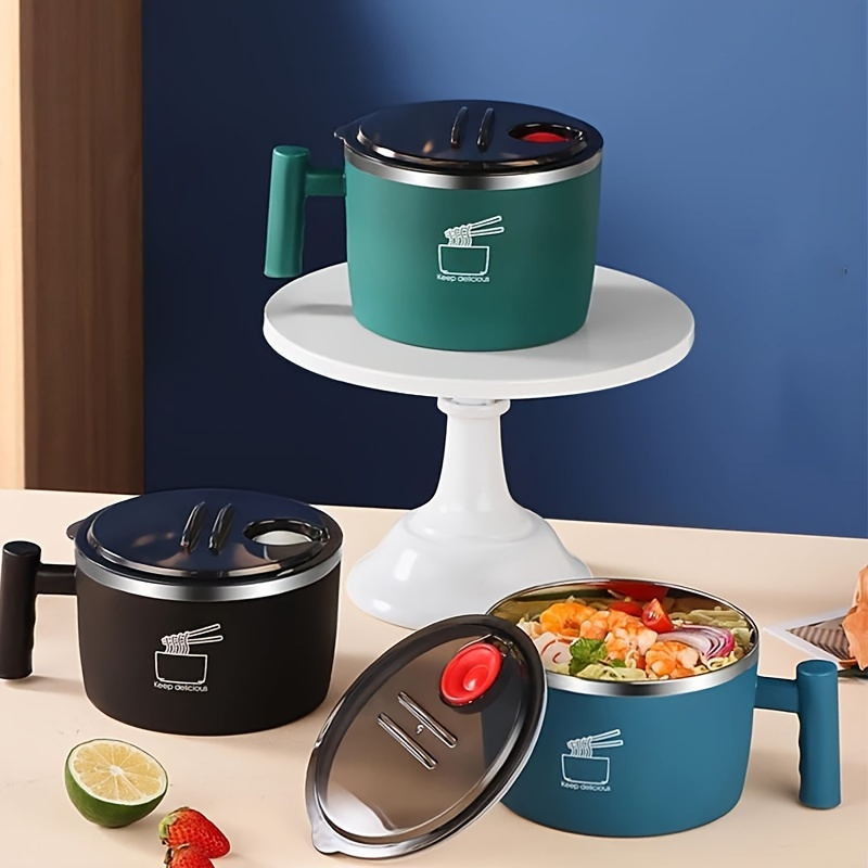 stainless steel insulated bowl instant noodle bowl with lid lunch box portable noodle bowl draining bowl ramen bowl multi functional lunch box lunch container suitable for meals and catering essential for to school Product details 3