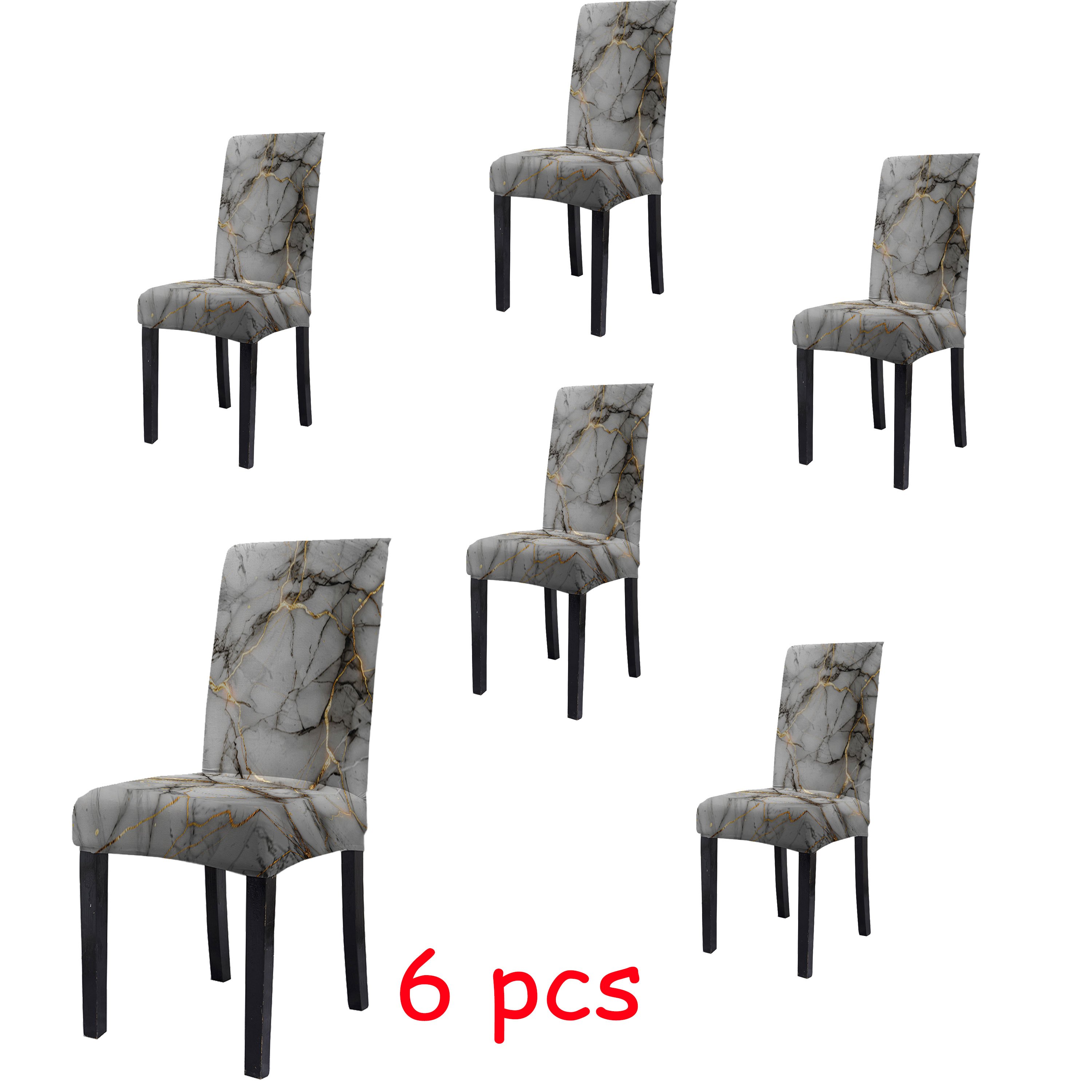 

4/6pcs Classic Marble Pattern Stretch Dining Chair Covers, Removable Polyester Slipcovers With Band, Machine Washable, Non-slip For Home, Hotel, Restaurant Decor - -120gsm