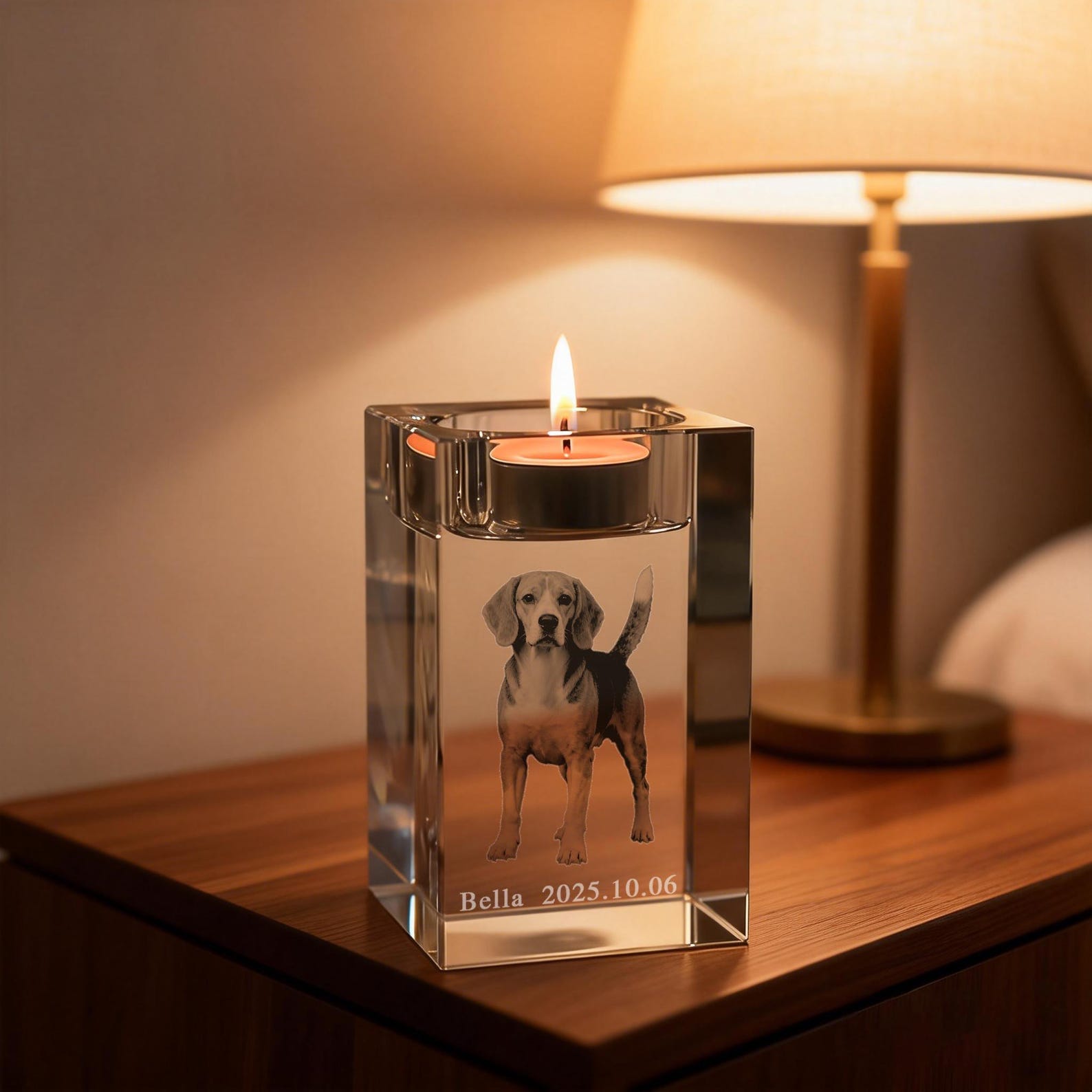 Pet Memorial Custom 3D Crystal Photo Candle Holder: Engraved Tealight Gift, Photo Crystal Candle Holder, Laser Engraved Pet Memorial Gift, Eternal Keepsake, Anniversary Gift