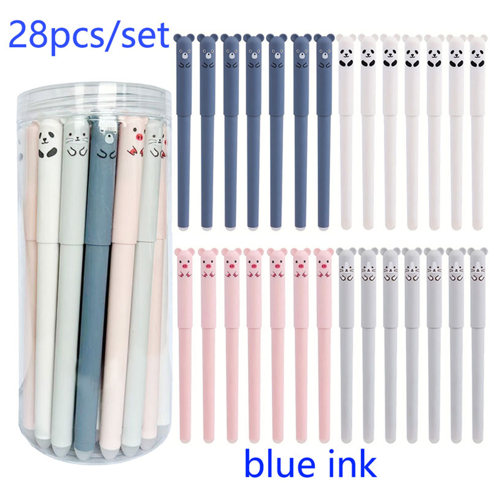 Image of 28pcs/set Of Pig Panda Mice, Erasable Pens, Washable Handles, Office Supplies, Stationery Gifts, 0. Blue Black