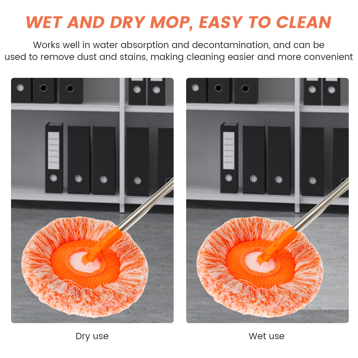 360 ° rotating clean mop suit, round microfiber dust -proof mop, with 4 stitching steel pipes and 2 replaceable mop head wall cleaning tools details 0