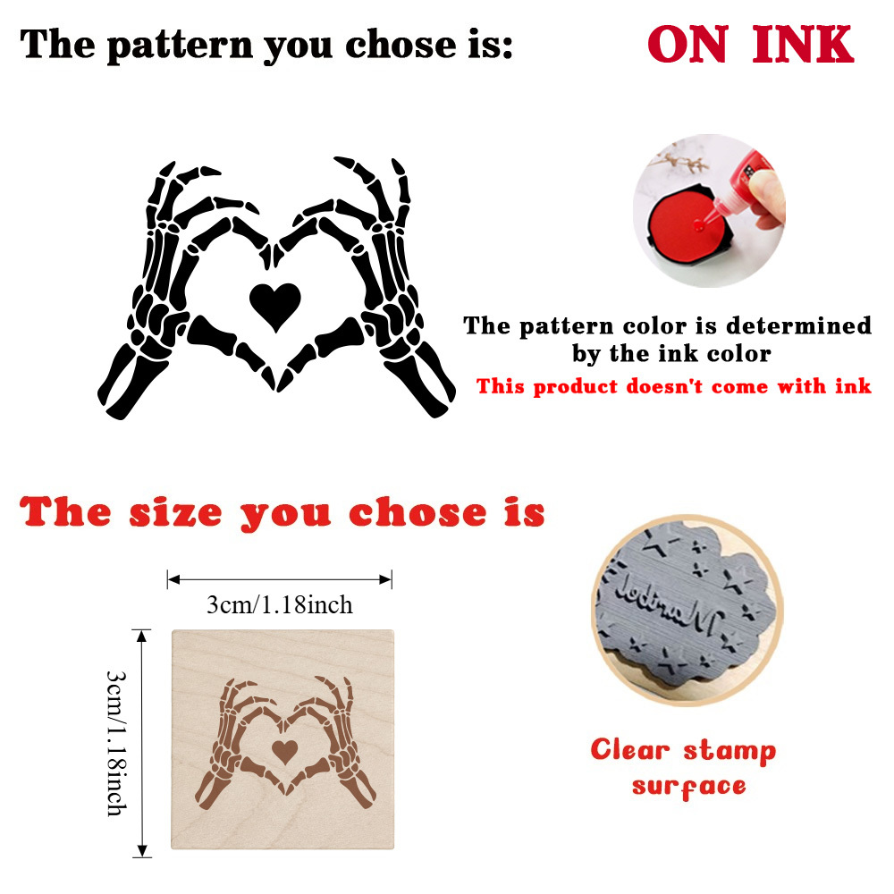 Delicate Skull Hand Heart-shaped Wooden Rubber Stamp