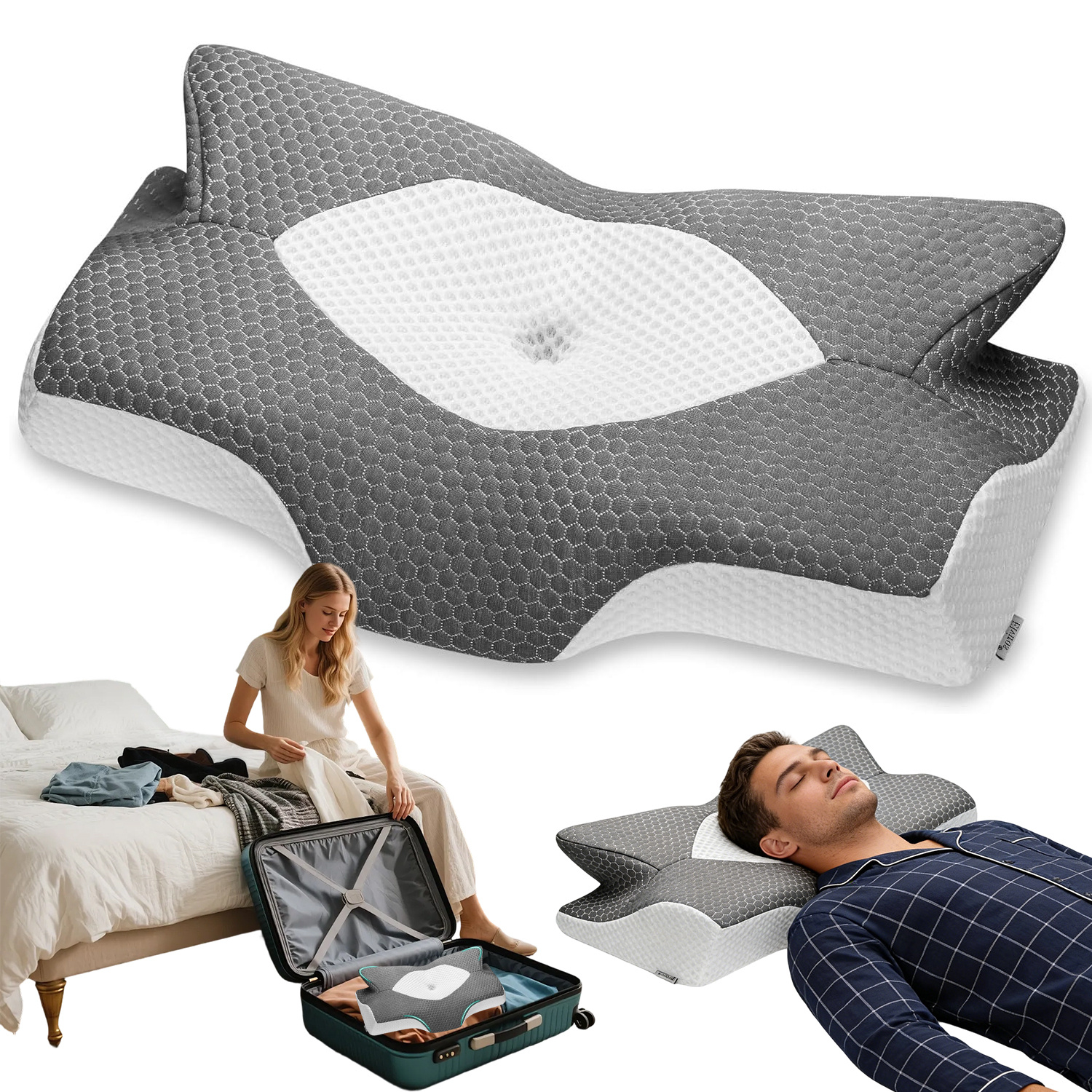 1pc Neck Pillow With Holes, Ergonomically Designed, With Detachable Pillowcase, Suitable For Lateral//prone People.