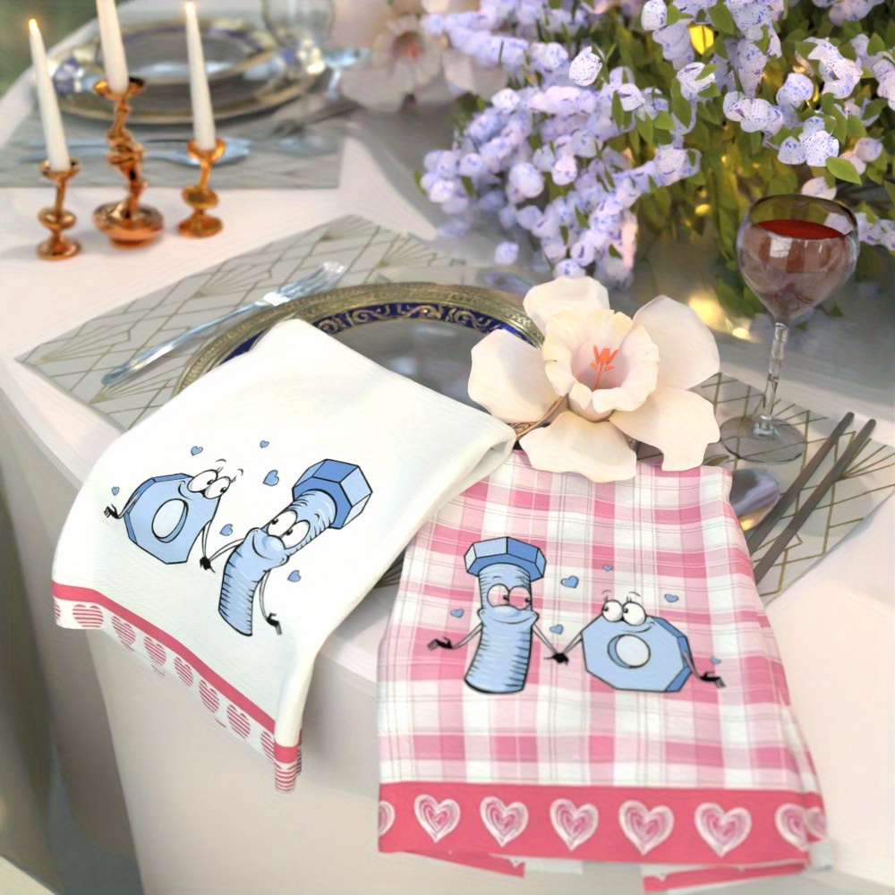 2pcs 45.72  .04 cm valententine   kitchen towels   gift camping machine washable long lasting vibrant colors details 1