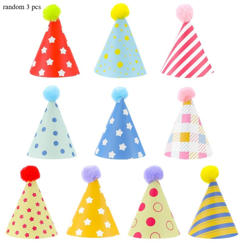 TEMU 3/5 Random Pattern Colorful Mini Party Hats, Cute Party Hats With Pom-poms, Suitable For Kittens, Bunnies, Puppies, And Plush Toys, Decorations,