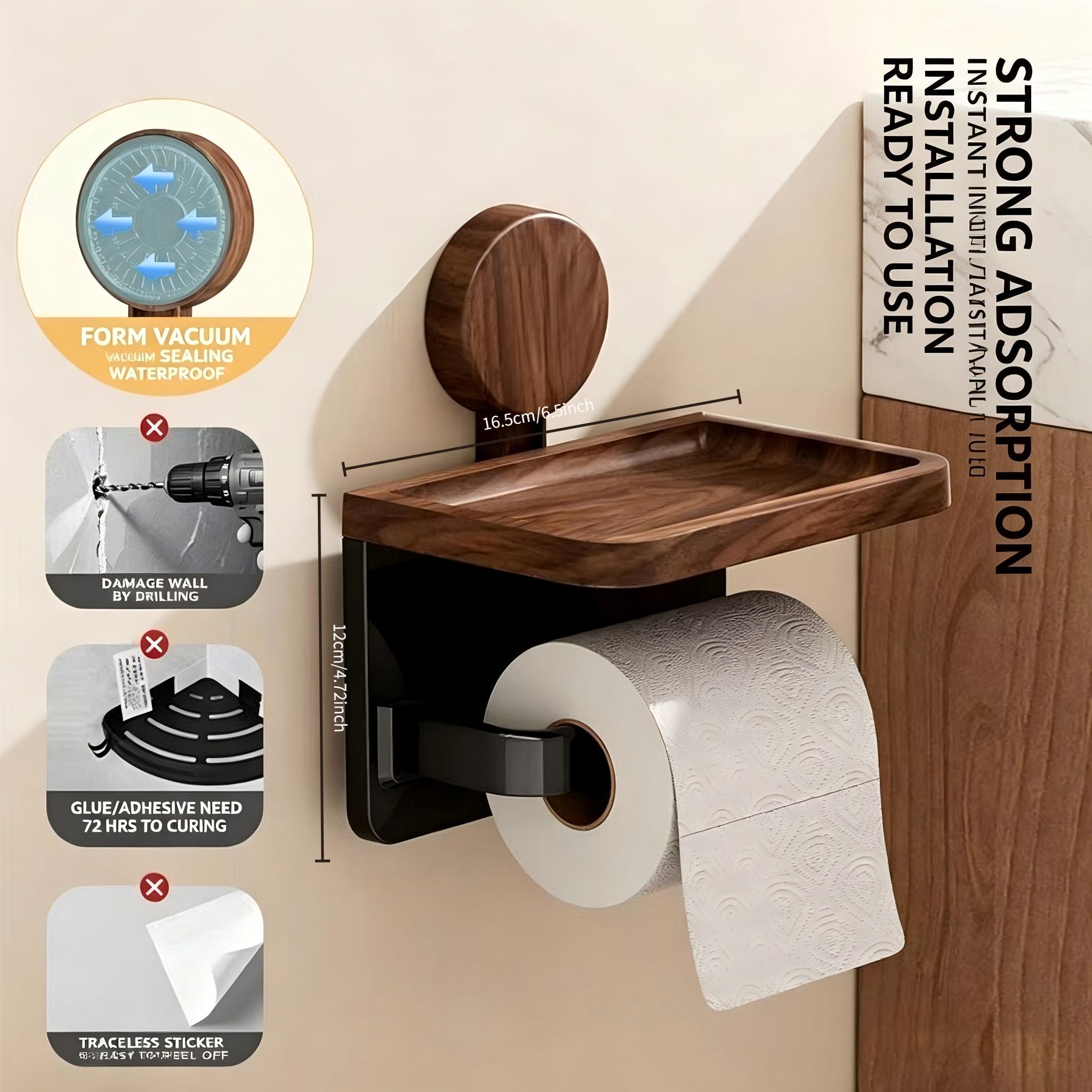 TEMU Suction Cup Toilet Paper Holder, No-drill Multifunctional Bathroom Organizer Wall-mounted Tissue Roll Holder With Shelf For Hair Dryer Storage