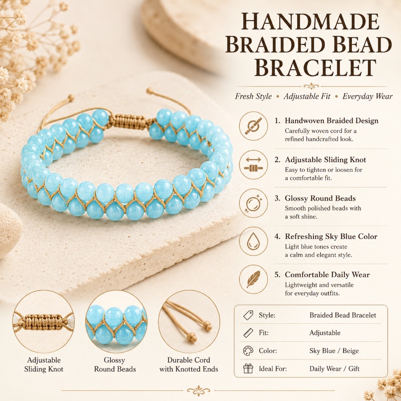 Ice Blue Natural Stone Double-Layer Woven Bracelet, Unisex