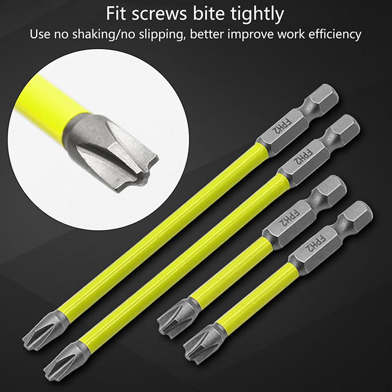 4 magnetic electrician screwdriver bit set hexagonal shank ph2 65mm 110mm non slip metal drill bits suitable for hand and power tools compatible with socket switch panels no batteries required Product details 7