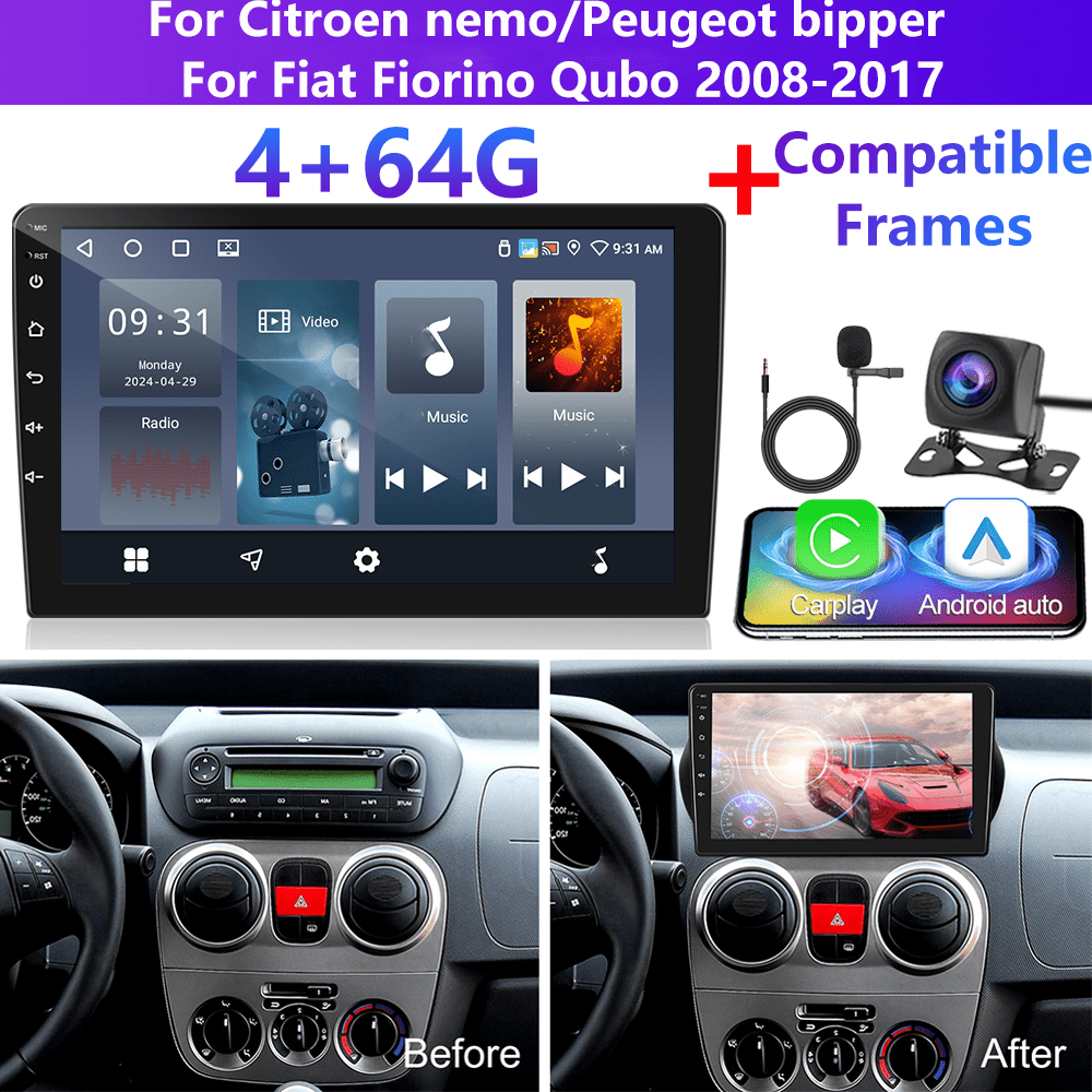 Image of [4+64g] Podofo Car Stereo For / Peugeot / Fiat Fiorino 2008-2017 Double Din Radio, 10 Inch 1280p Ips Touch Screen Radio Dsp/ Fm/ Rds/ 32eq Wireless Gps Wifi Swc+mic, Ahd Backup Cam