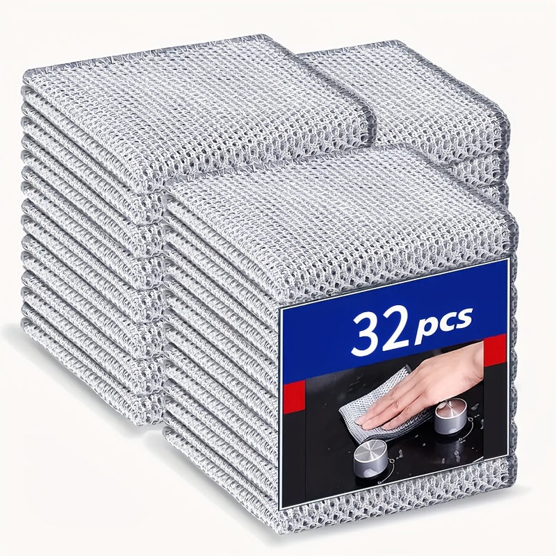 TEMU 32 Paños de Alambre Metálico - Toallas de Limpieza Reutilizables de Cara para Platos, Utensilios de Cocina, Fregaderos de Baño y Limpieza
