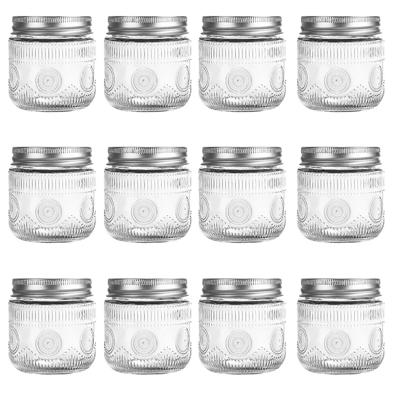 Image of 12pcs 8oz Regular Mouth Vintage Mason Jars, Airtight Screw Lids, For Canning Pickling Fermenting Storage Crafts Decor