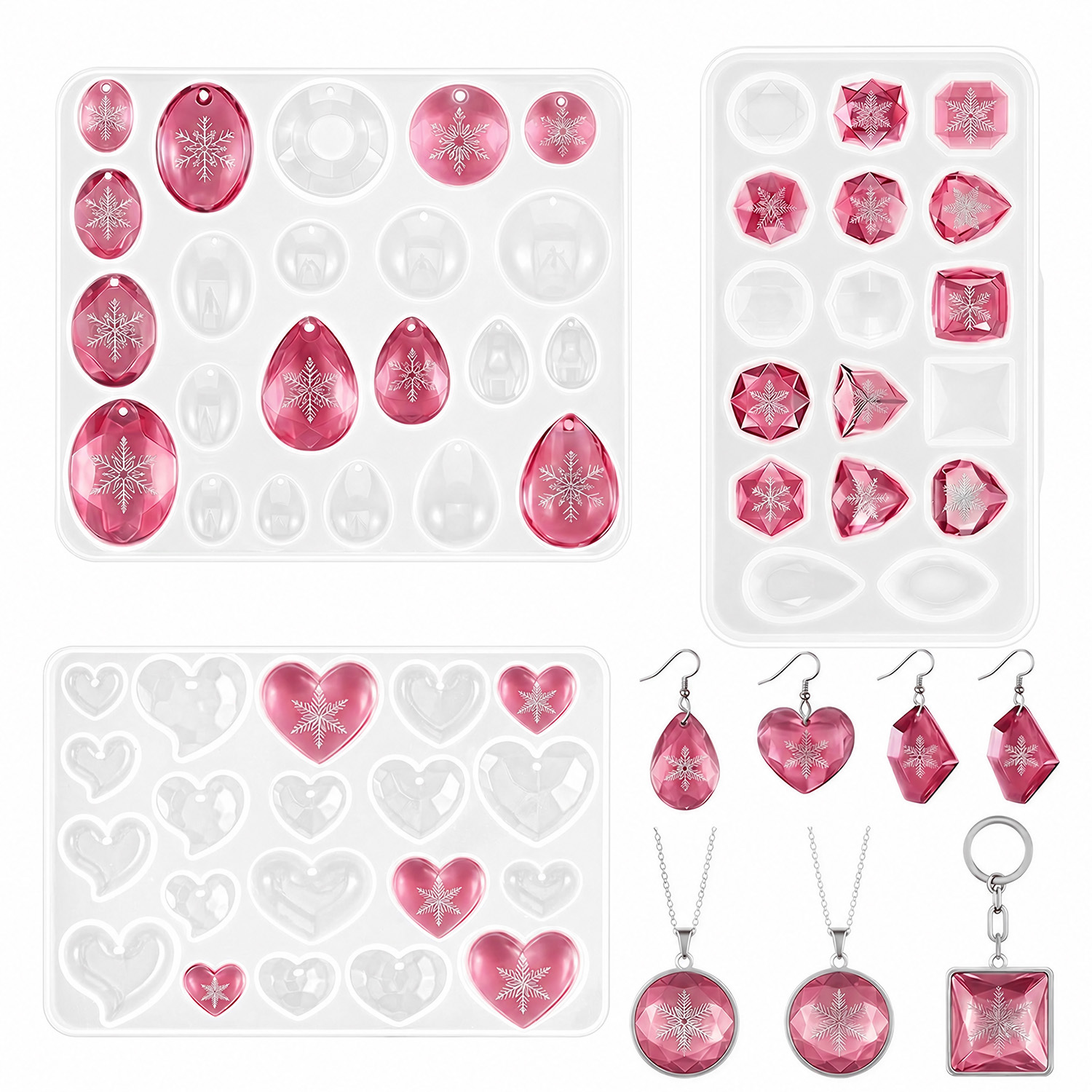 TEMU 3 Sets de Moules en Silicone pour Bijoux, Autocollants de pour Sachet de Faux Ongles, Moules à Colle pour de Cristal, Adaptés aux Moules en