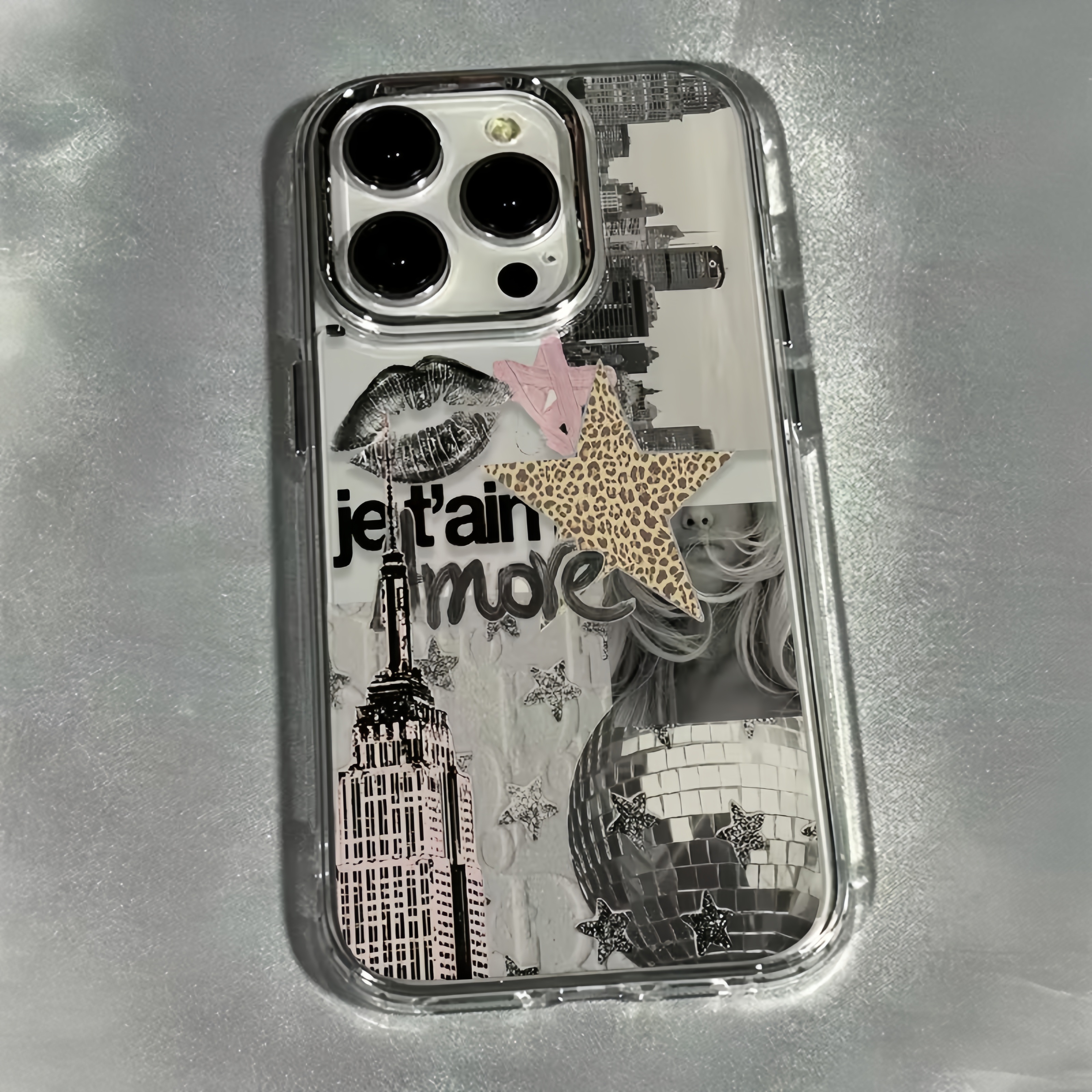 TEMU Phone Case: 1 Fashionable Trendy Collage Leopard Metal Photo Frame Transparent Full-coverage Tpu Phone Case, Suitable For Iphone 11 12 13 17 Pro