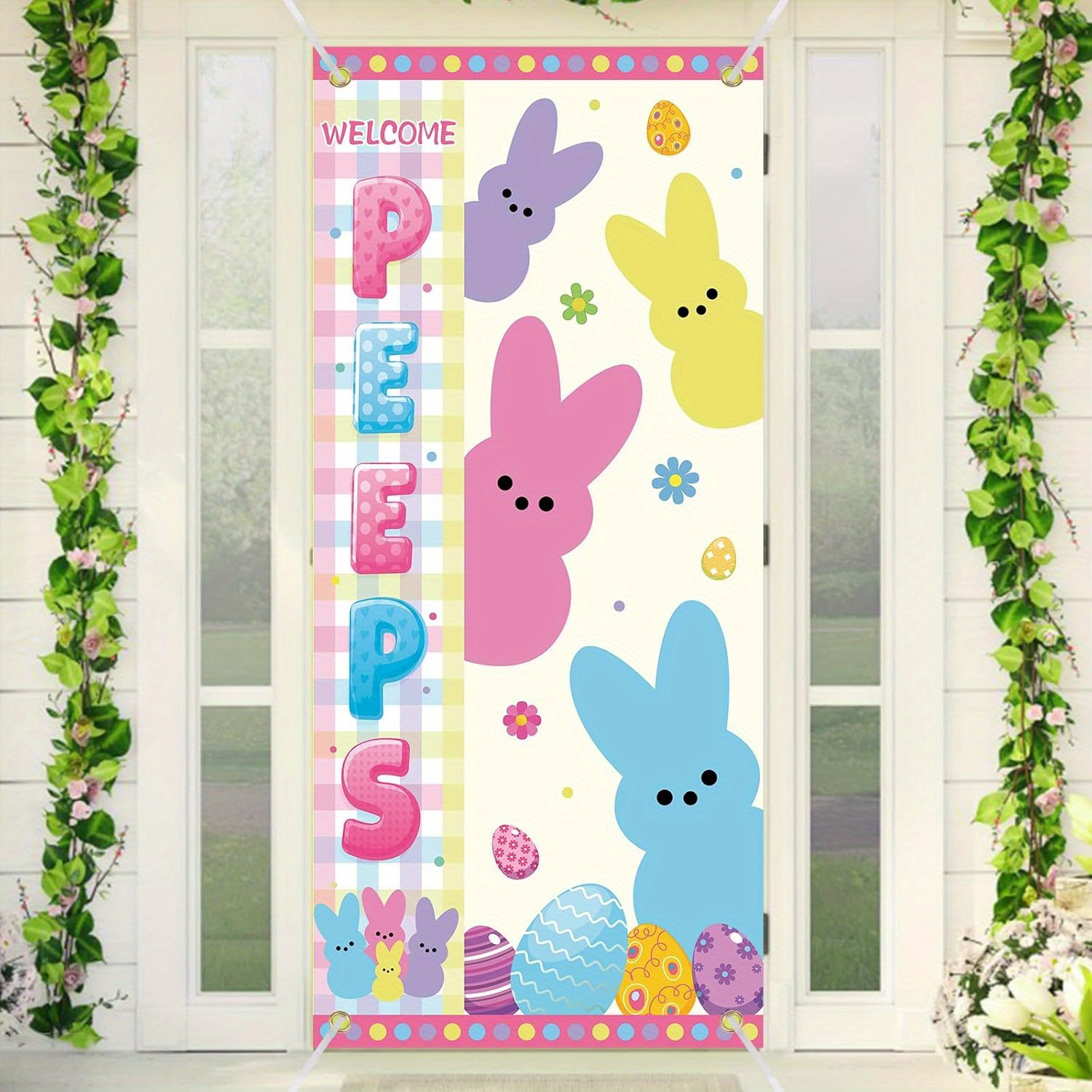 

2d Door Banner, Spring Easter Decoration Door Cover Rabbit, Easter Egg Door Banner Cute Theme Party Background Accessories Spring Outdoor Indoor Photography Home Decoration Supplies - Style 2