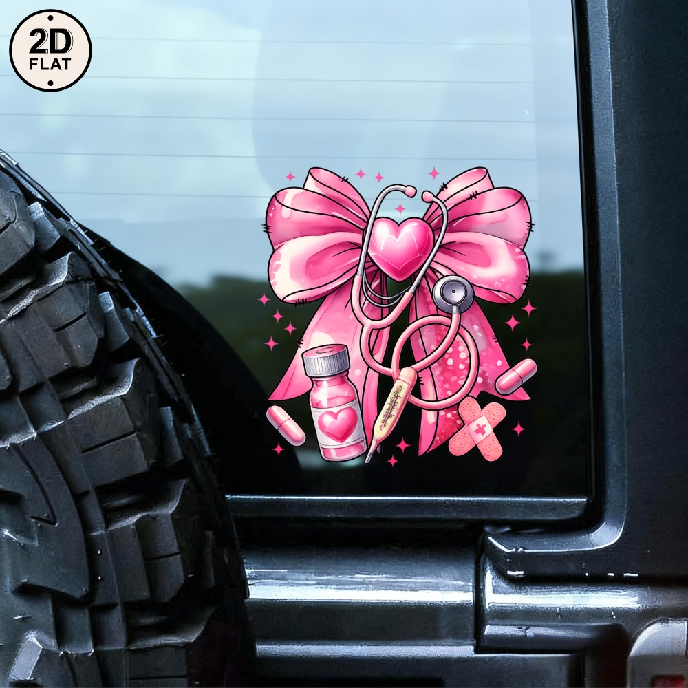 Car Stickers And Decals, Car Window Decals Vinyl, Pink Bow Stethoscope Heart Pill Bottle Cross, , Funny Bumper Stickers(1pc)