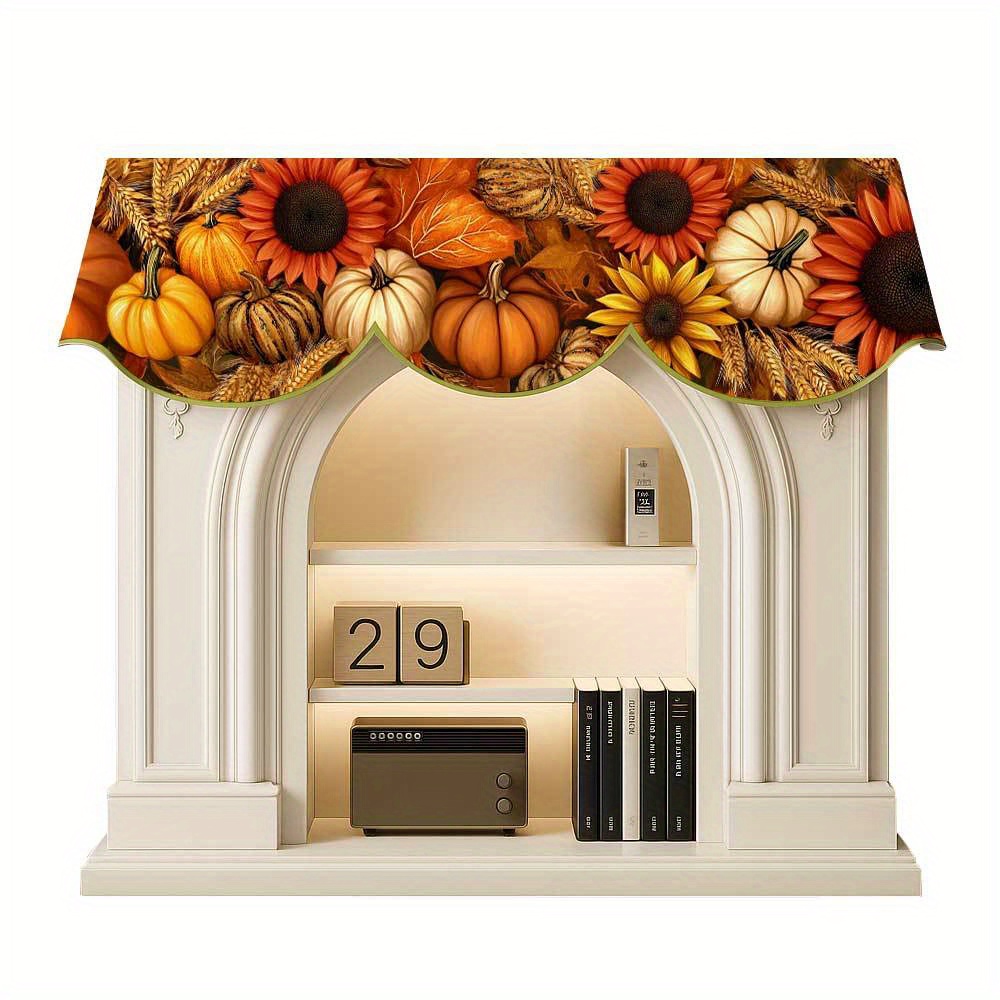 TEMU 1pc Orange And Yellow Style Pumpkin And Sunflower Print Fireplace Towel, Polyester, Scarf, Suitable For Autumn Festivals/ , Holiday Gift, Party