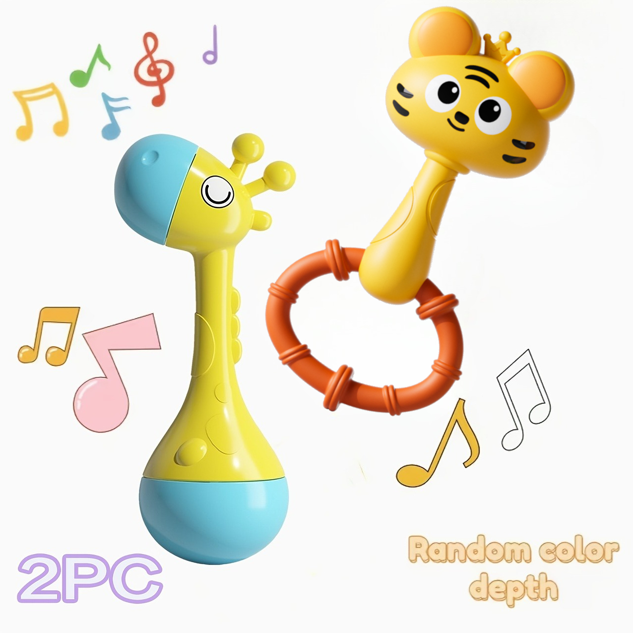 Image of 2pcs Baby Rattle Toy, Face Rattle, Made Of Safe Abs Material, Shakes To Make Ringing Sounds, An Ideal Gift .random Color