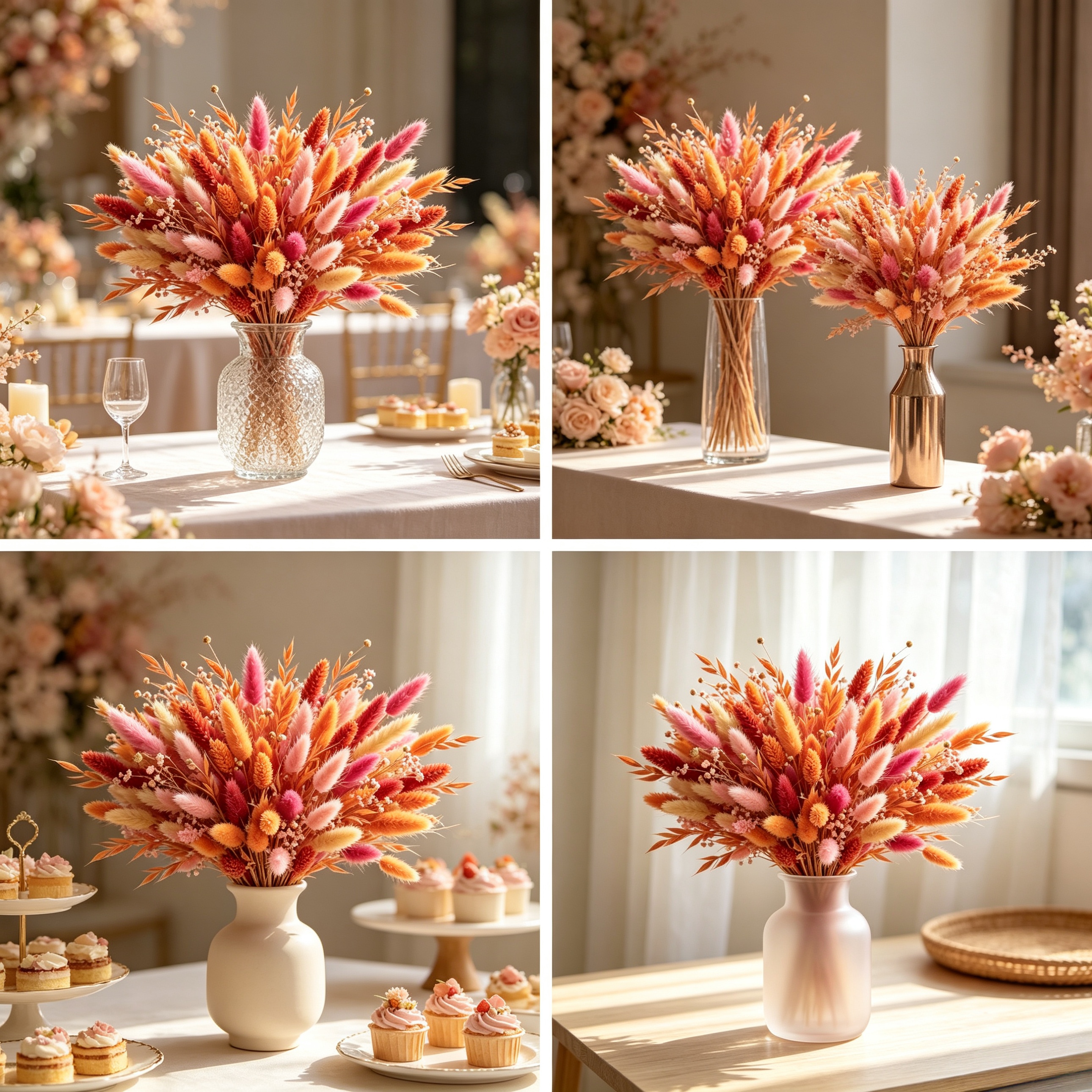 Image of 79pcs Dried Flowers Pampas Bunny Tail Baby's Breath Fall Bouquet Vase Room Living Table Store Tale Decor Dry Flower Eucalyptus Wheat Wedding Party Events Floral Decoration Festival Gift