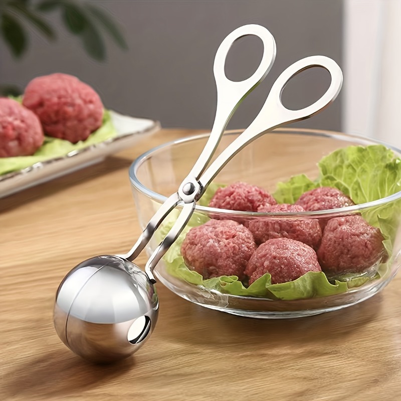 E-shop Fleischkugel-Form aus Edelstahl, mit langem Griff - Antihaftbeschichtung, ideal für Küche zu Hause und im Restaurant, für Fleischkugeln,