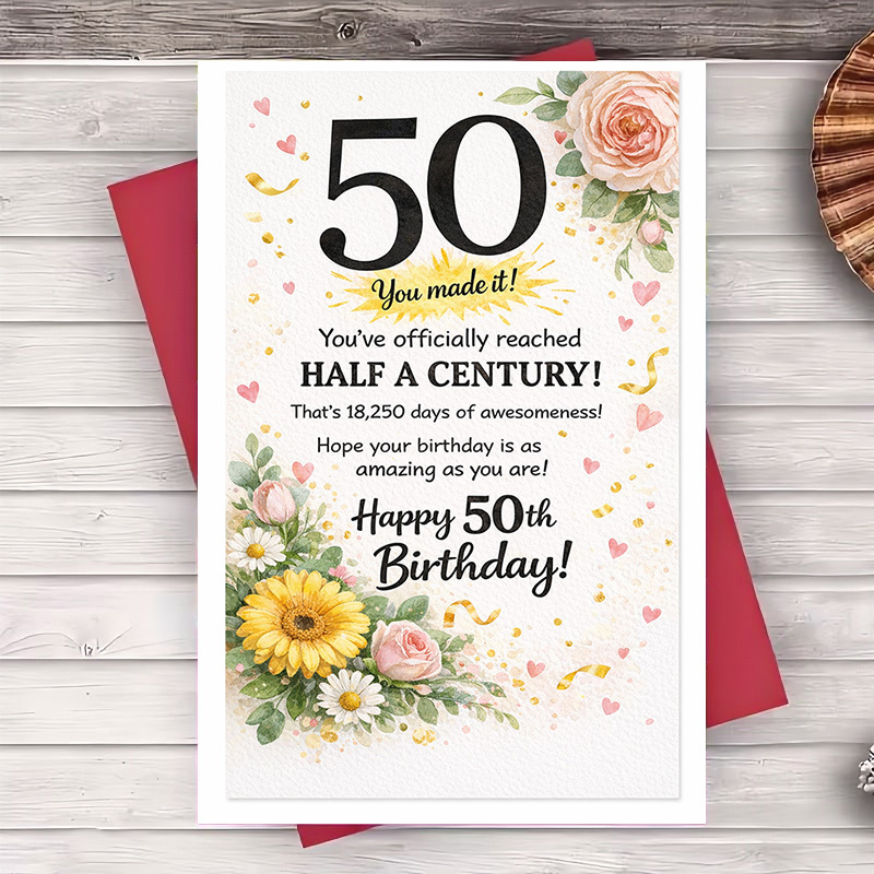 TEMU 2pcs (one Envelope And 1 Greeting Card)elegant 50th Birthday Card With Celebrating Milestone Birthdays Ideal Gift For And Colleagues On Special