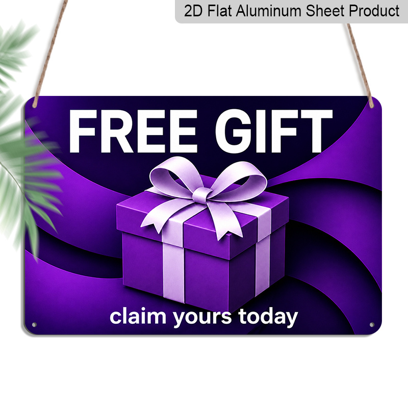 TEMU 2d Flat, 1 Commercial Promotional Acrylic Decorative Sign, Elegant Purple Gift Box, Free Gift Included, Claim Your Acrylic Hanging , 8 X 12inch,