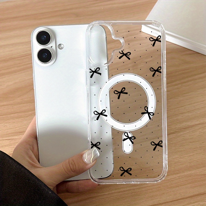 TEMU Phone Case - [1-pack] Black Bow Pattern Shockproof Magnetic Phone Case For Iphone 17 Series Compatible With For Iphone 17/17 Pro/17 Pro Max/17