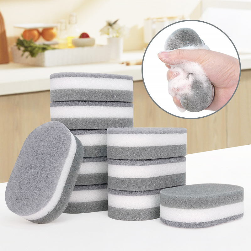 

6/12pcs Cleaning Sponge, Oval Gray White Double-sided Scouring Pad, Household Cleaning, Dishwashing Sponge, Sponge, Scratch-resistant Sponge, Cleaning Supplies, Cleaning Tools, School Preparation