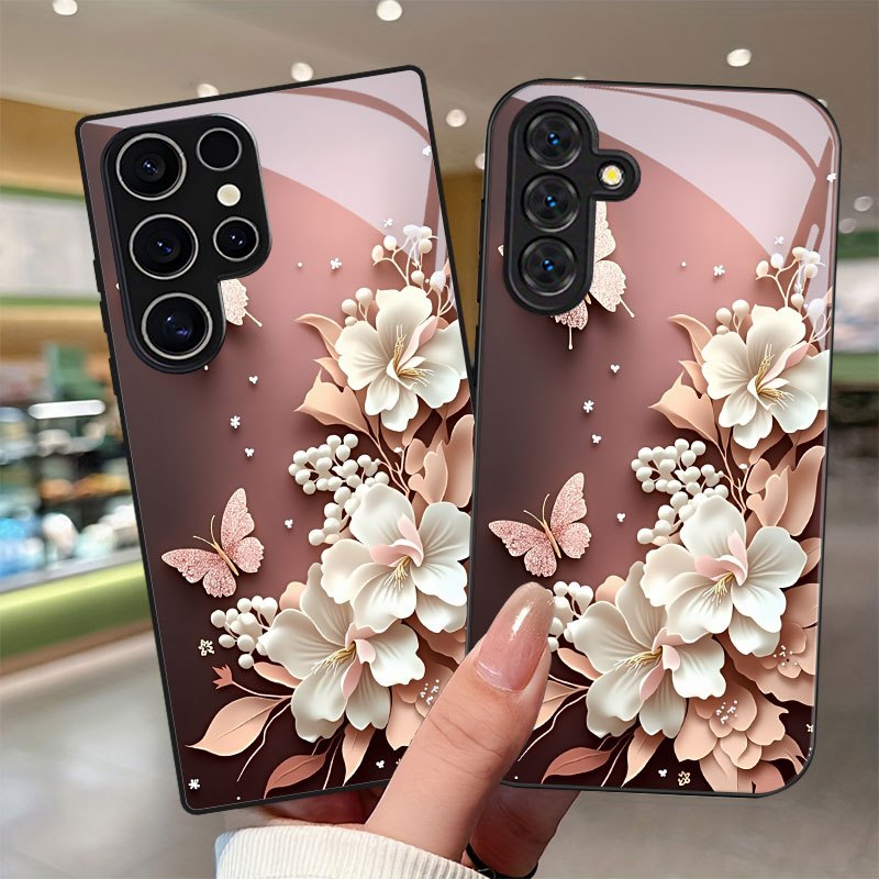 TEMU White Flower And Pink Pattern Phone Case With Lens Protection Suitable For Galaxy S9+/s10/s20+/s20 Ultra/s21 5g/s21+/s22/s23 Plus/s24