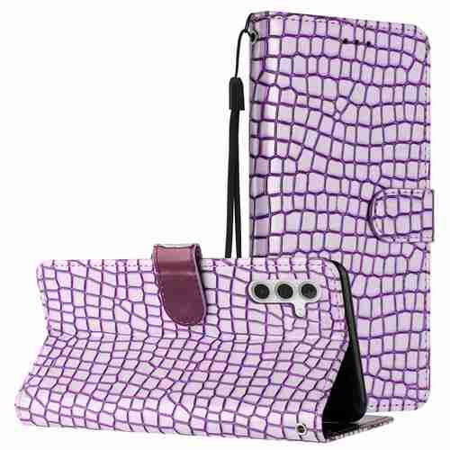 custodia per telefono: custodia a portafoglio e squisita in pelle con motivo coccodrillo viola, antigraffio e resistente allusura, con cinturino da polso e supporto , adatta per for s26 edge/s26 ultra/s25 ultra/s25 plus/s24 plus/s24 ultra/s23/s22/s21/s20/s10