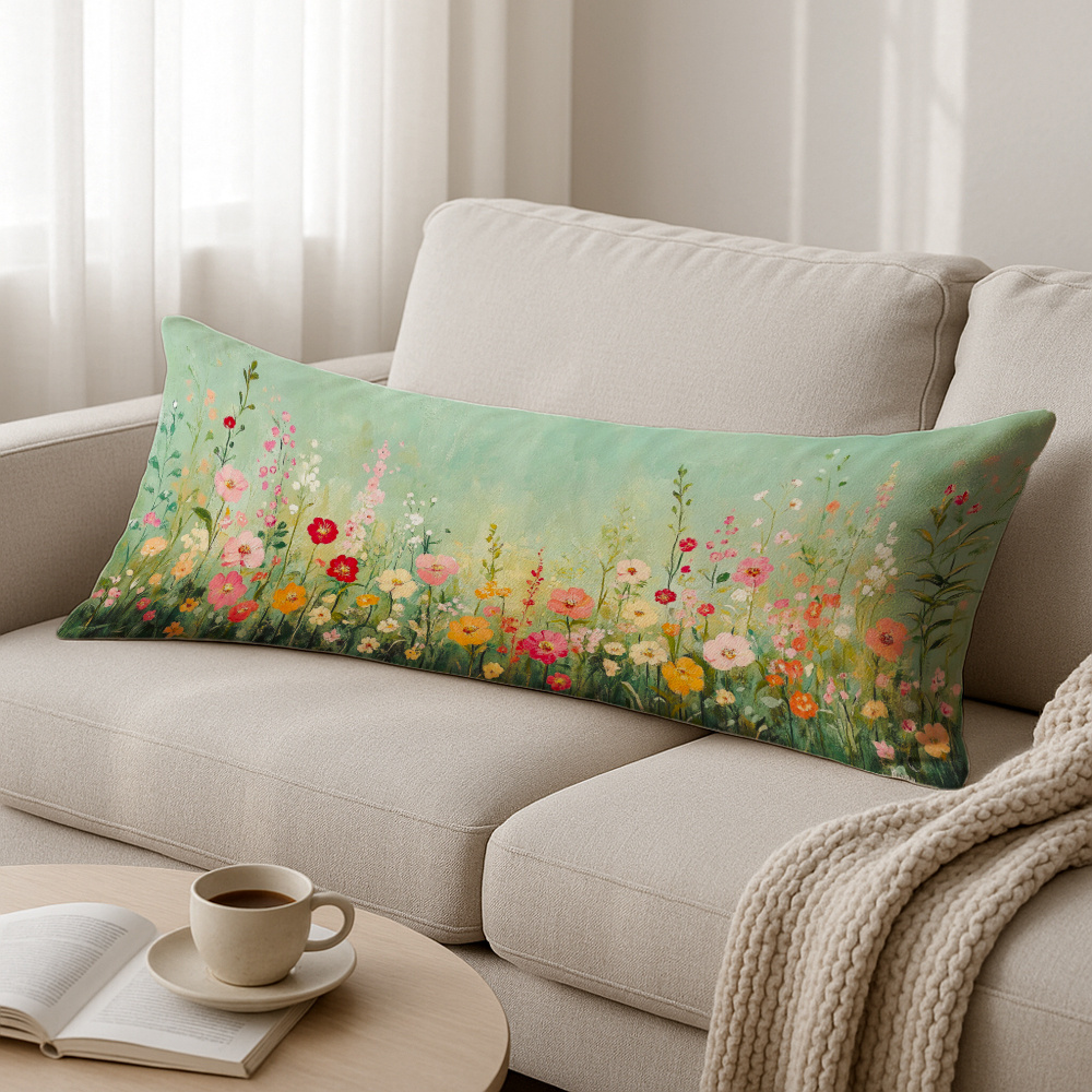 TEMU 1pc Large Contemporary Botanical Watercolor Pastel Cover - Extra Long Sofa Bed Pillow Case 20x54 Inch (51x137cm), Soft Plush Zipper Closure,
