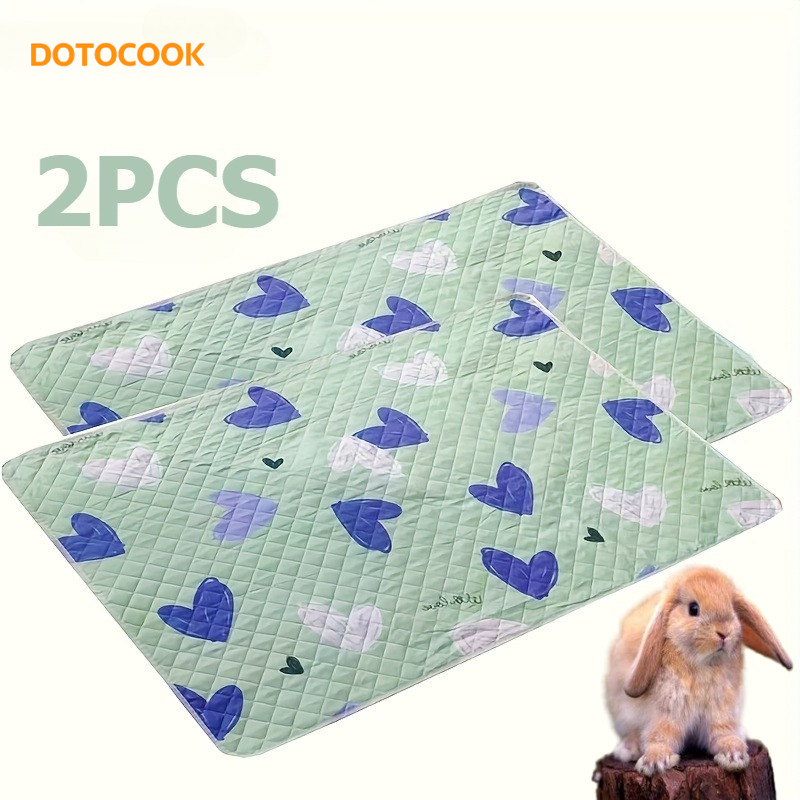 TEMU Dotocook Pair Of Reusable Pet Cage Mats - 4 Pattern Options: Green With Blue Heart/pink Heart//. Wear-resistant, Washable Polyester Base Mat,
