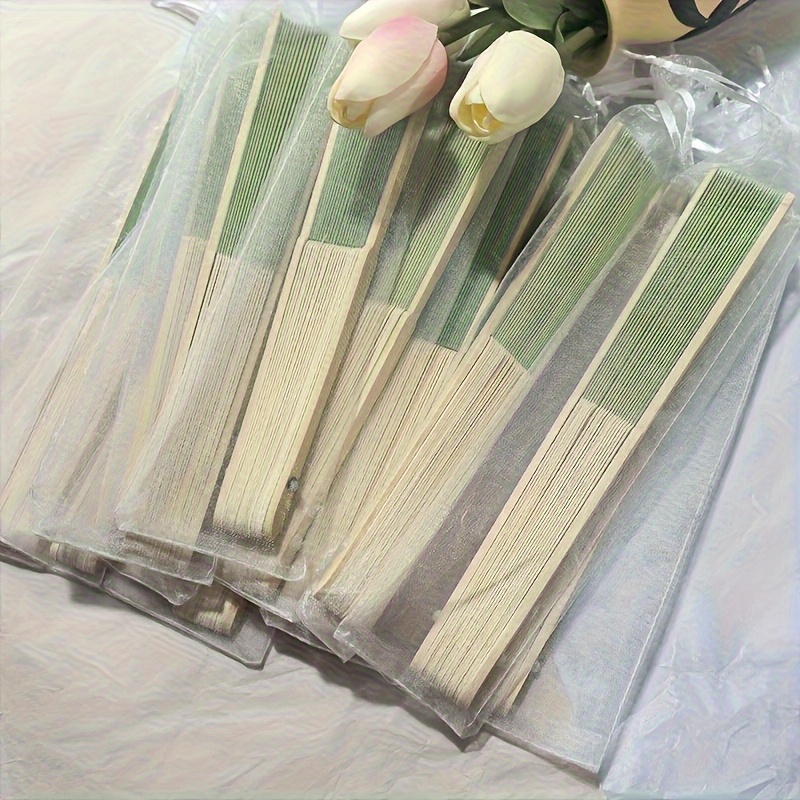 TEMU 44pcs Green Wedding Birthday Fan Set, For Her/him | Folding Fan With , Includes Card And Transparent Gauze Pouch, Wedding And Birthday Party