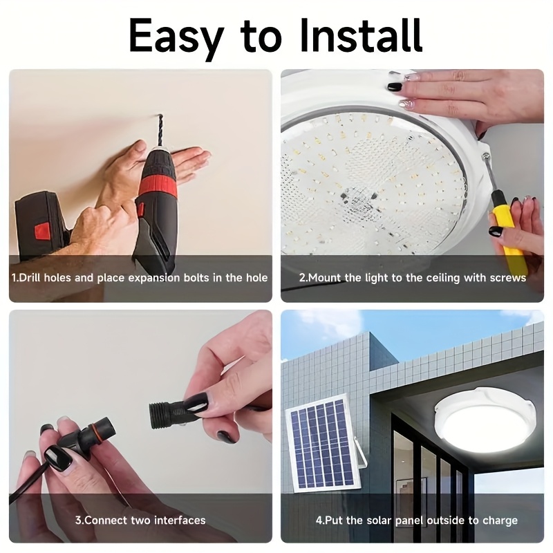 Luz solar de techo de 13 cm, luz LED ultrabrillante para interior/exterior, control dual inteligente, ideal para dormitorio, pasillo o jardín, con control remoto, regulable y temporizador