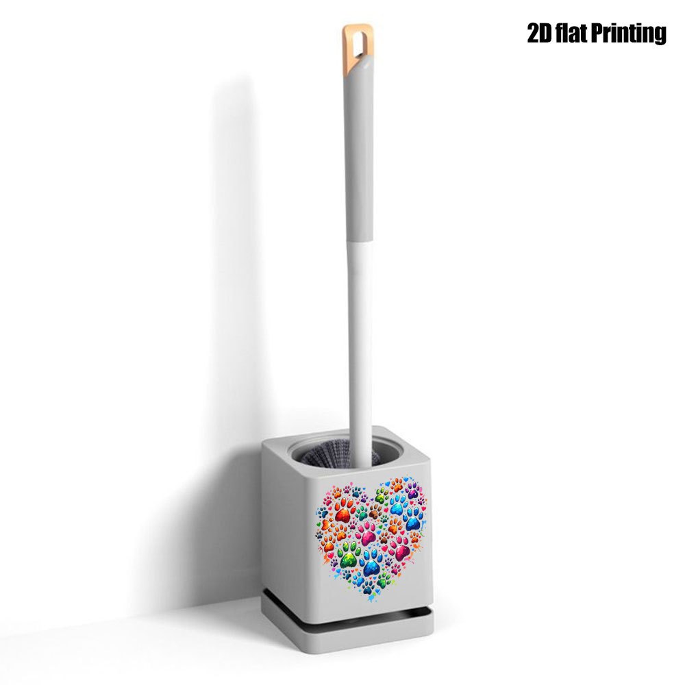 TEMU Heart Shaped Colorful Paw Print 2d Flat Printing Wall Mounted Toilet Brush Set, Long Soft Bristles, No Drilling Saving Cleaning Tools, Toilet