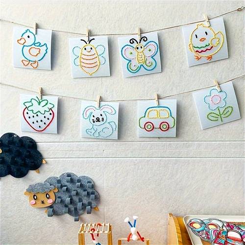 10pcs beginner sewing kit set multiple style combinations including plastic needles thread diy sewing board childrens sewing kit childrens felt craft felt kit fine motor skills