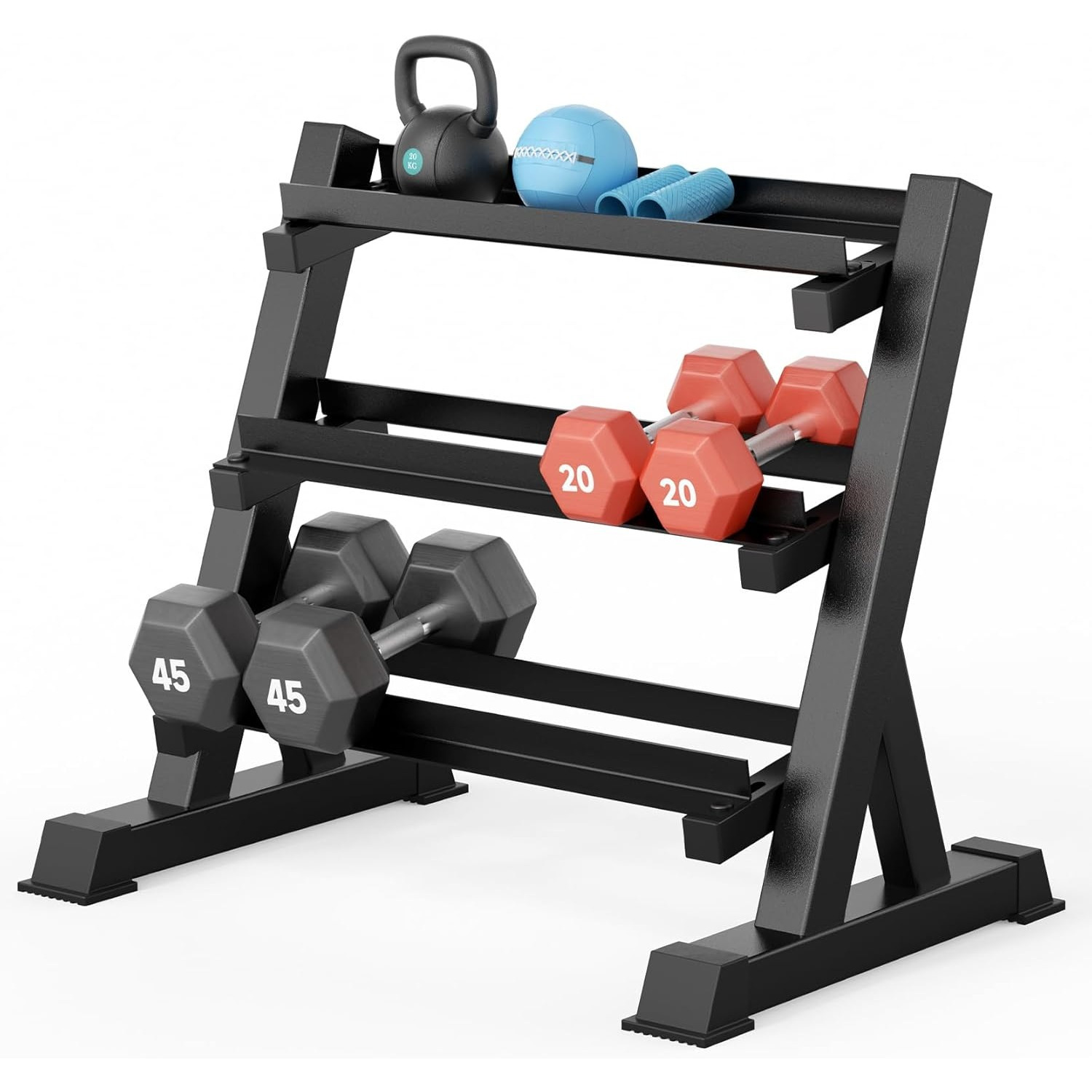 TEMU Heavy Duty Adjustable 3-tier Weight Storage Rack - Suitable For Home Gym Stand Holds 1100lbs Capacity, Organizes Dumbbells, Barbells & Weight