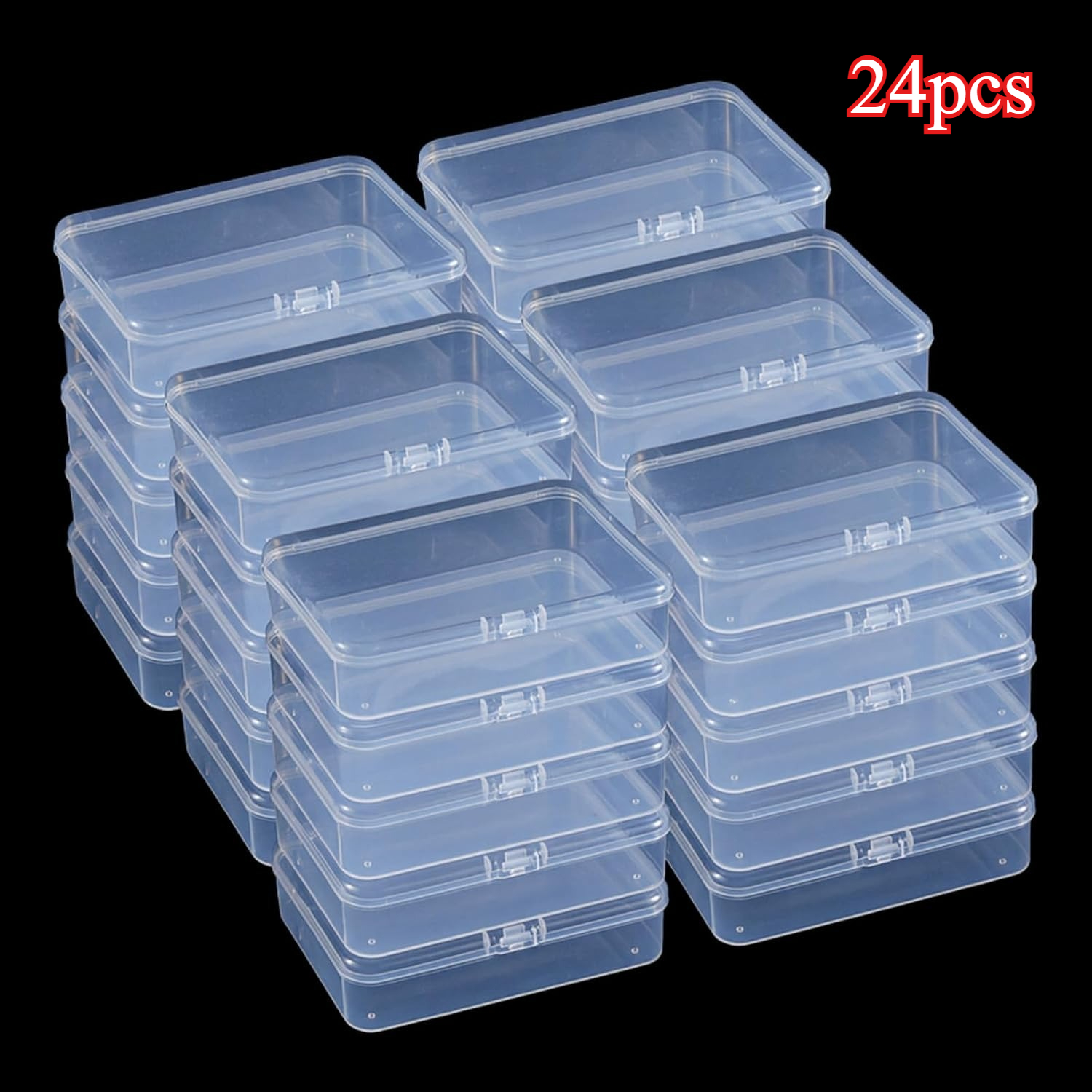 Image of 24pcs Clear Plastic Beads Storage Containers Box With Lids, Small Square Transparent Craft Organizers For Jewelry, Beads, And Small Item Tackle