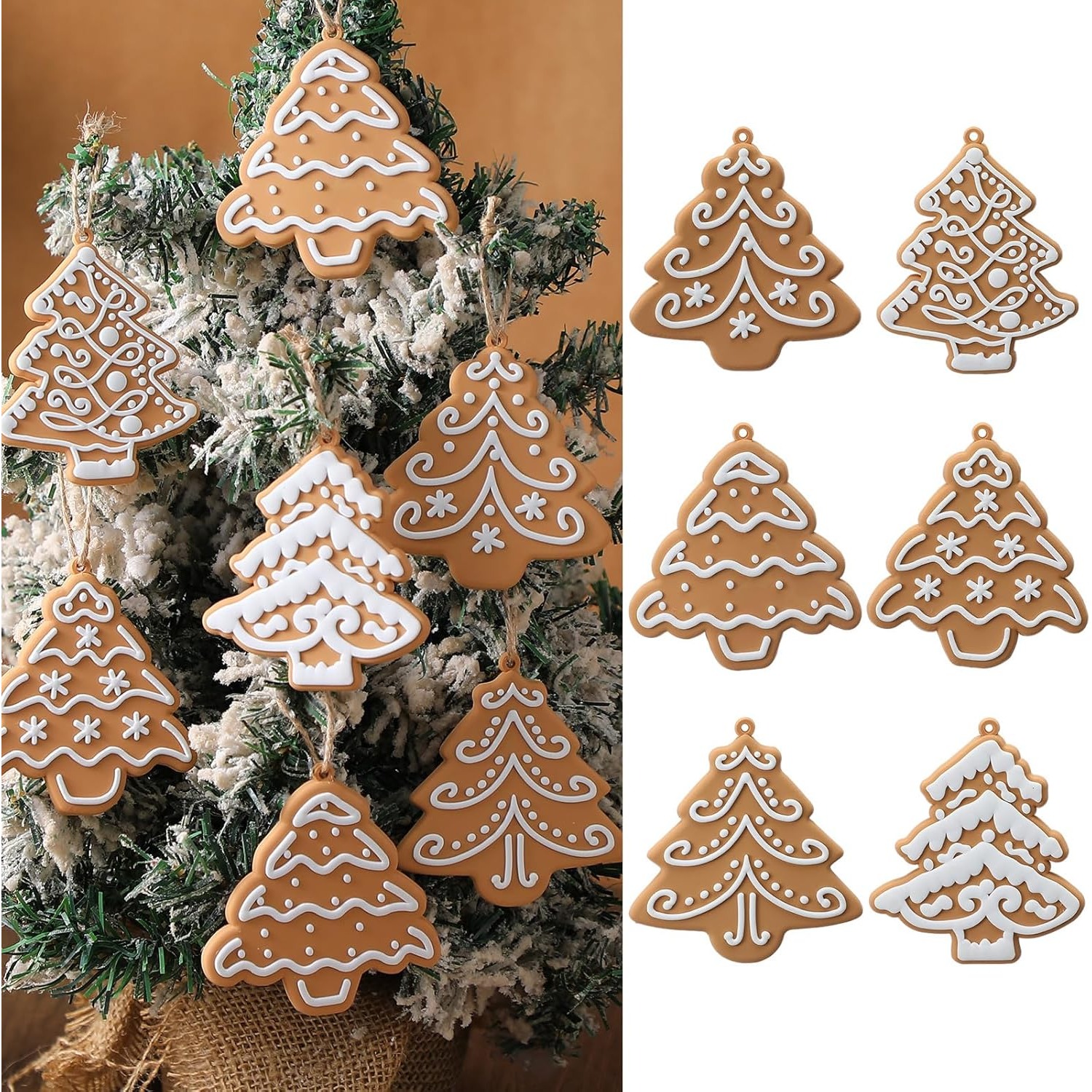 TEMU 18 Gingerbread Ornaments For Christmas Trees, Hanging Gingerbread Decorations, Wooden Ropes For Christmas Trees, Festive Decorations,