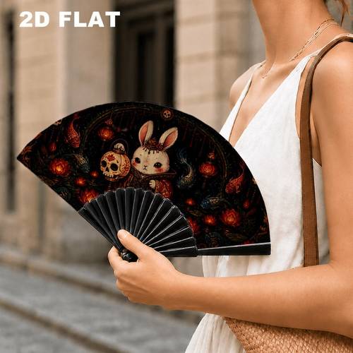 art print hand fan 1pc rabbit with skull lantern red for lotus koi pattern plastic surface ribs decorative fan for daily cooling themed party accessories