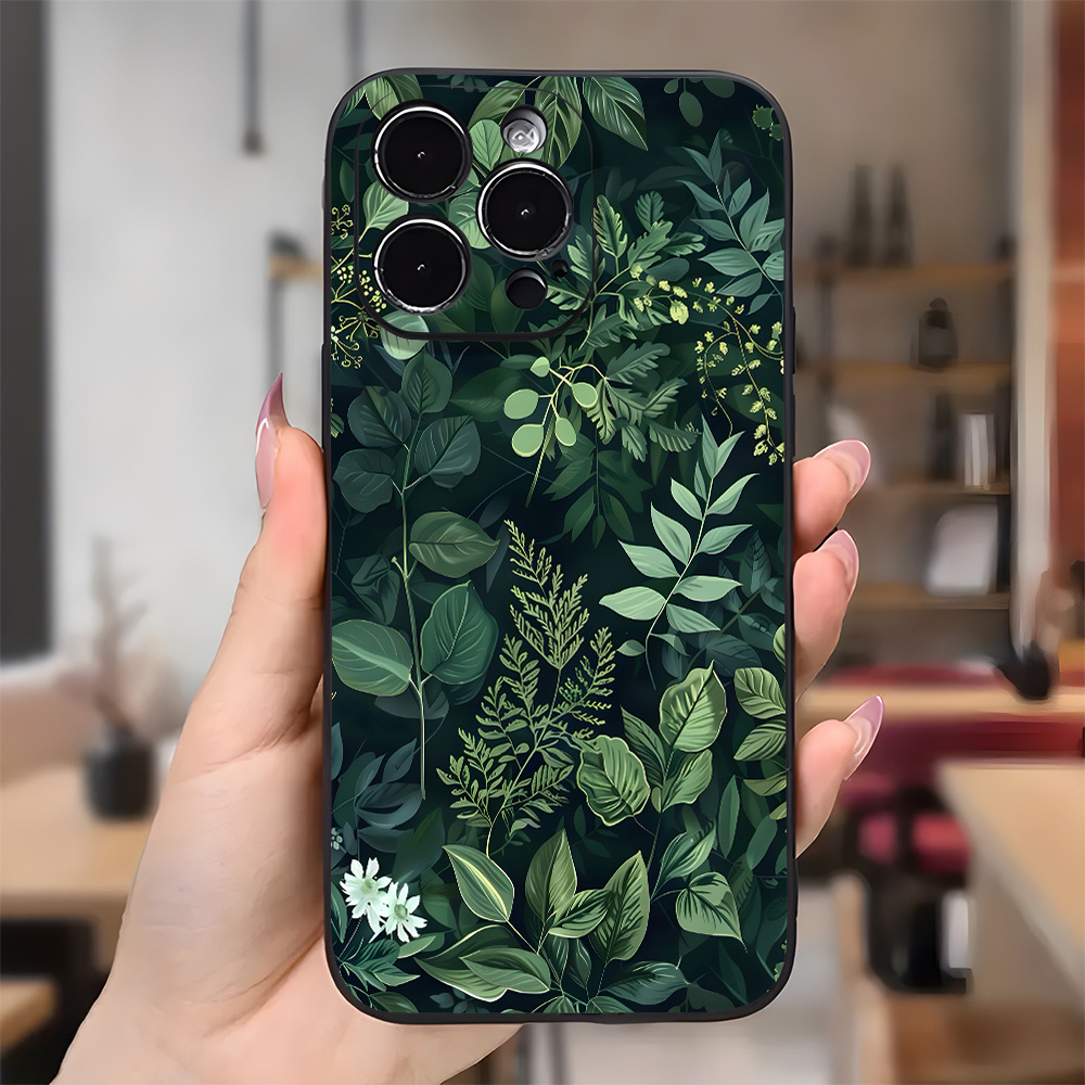 TEMU Handyhülle - Stilvolle Handyhülle mit floralen grünen Blättern, passend für iPhone 16, 11, 15, 14, 13, 12 Pro Max und XR Plus. Eine schützende