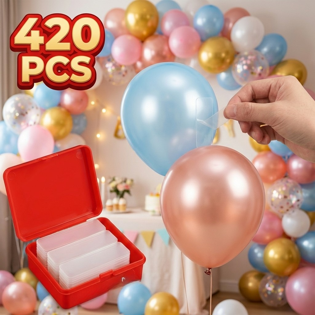 TEMU 420 piezas de pestañas adhesivas transparentes de cara para globos, tiras de cinta nano adhesiva removible con sujeción para de globos, telón de
