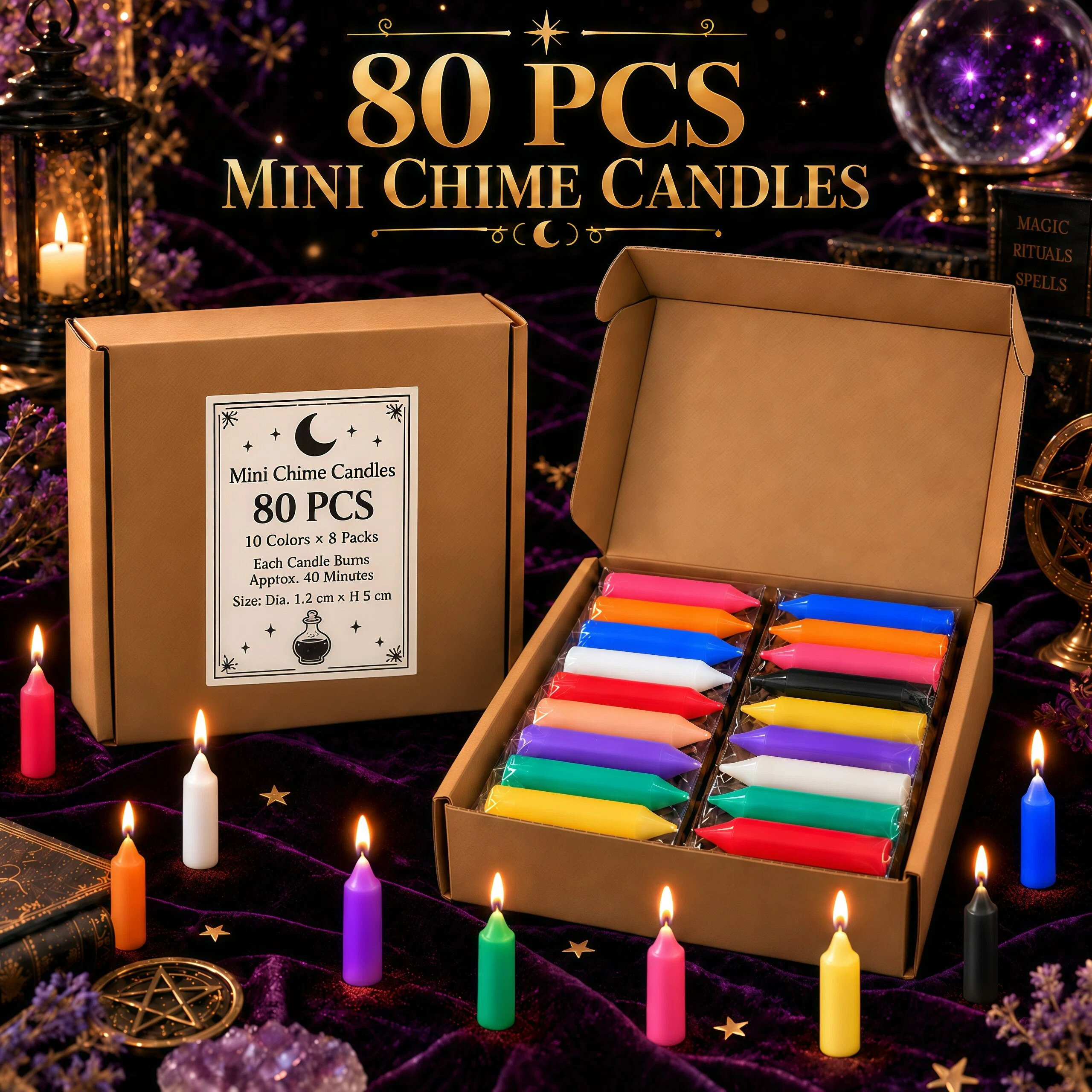 TEMU 80pcs Mini Chime Candles, 10 Random Colors, 1.2 × 5cm Candles, . 40-minute Each, Colorful Short Taper Candles For , Meditation, Home Décor,