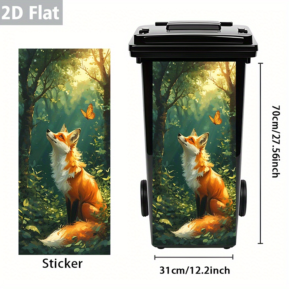 Image of 2d Flat Forest Fox & Pvc Trash Can Sticker, Waterproof & Removable, Ideal For Bin Decoration, Wall Art, Home Diy Mural, Nature - Themed Room Decor Poster - 12.2x27.56 Inches, 2d Flat