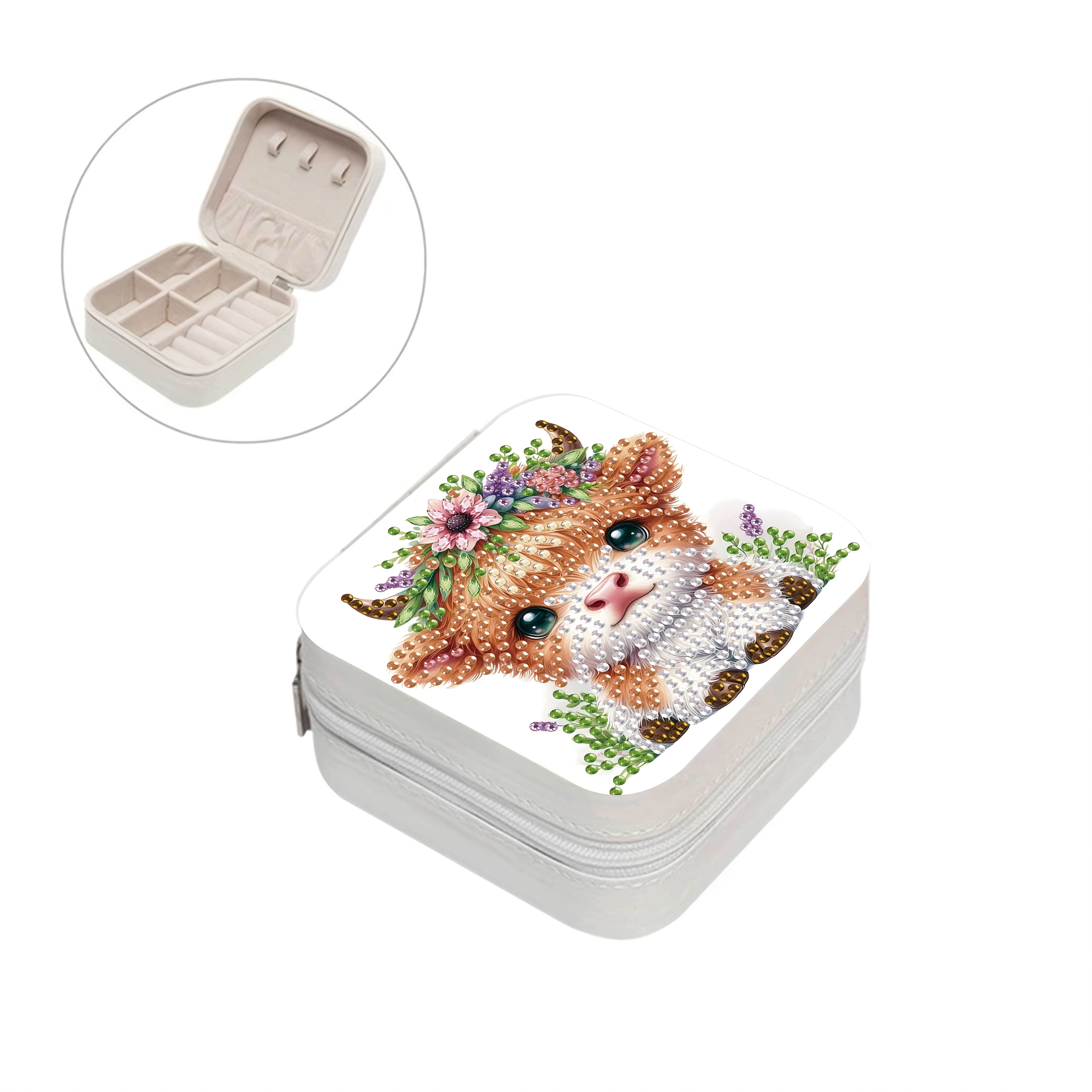 TEMU 1pc Cow Diamond Painting Jewelry Storage Box, New Diamond Painting Art Kit, Round-shaped Diamonds, Portable Jewelry Box, Suitable For Storing